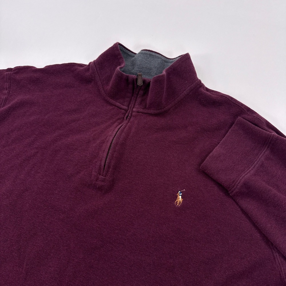 Polo Ralph Lauren Mens Pullover 2XB Burgundy Wine Estate Rib Quarter Zip Classic